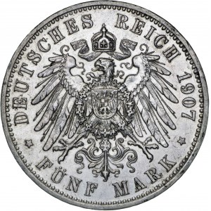 Niemcy, 5 marek 1907, Wilhelm II, F, srebro