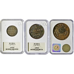 Rosja, zestaw 3 monet (1,2 i 5 kopiejek), w slabach