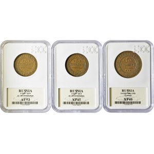 Rosja, zestaw 3 monet (2x3 kopiejki, 5 kopiejek), w slabach