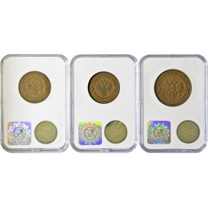 Rosja, zestaw 3 monet (2x3 kopiejki, 5 kopiejek), w slabach