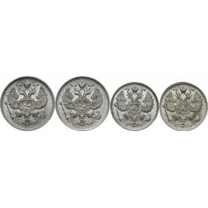 Rosja, zestaw 4 monet: 2 x 15 kopiejek 1914, 1915, 2 x 20 kopiejek 1913, 1915