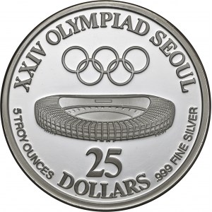 Samoa Amerykańskie, 25 dolarów 1988, olipmiada w Seulu, srebro Ag 999, 5 uncji