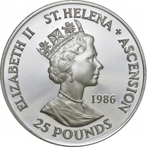 Święta Helena, 25 funtów 1986, srebro Ag 999