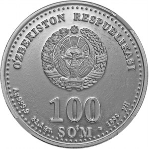 Uzbekistan, 100 som 1999, srebro Ag 999, PF64, max świat, rzadka pozycja