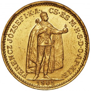 Węgry, 20 koron 1905, KB, złoto Au 900