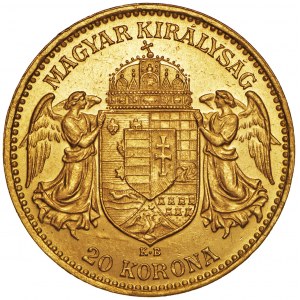 Węgry, 20 koron 1905, KB, złoto Au 900