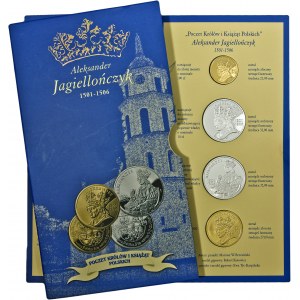 Poczet Królów i Książąt Polskich, Aleksander Jagiellończyk, zestaw 4 medali, mosiądz srebrzony i mosiądz złocony