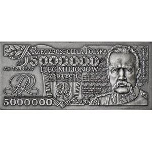 plakieta, tombak srebrzony, 5000 000 zł 1995, Piłsudski, 90 rocznica odzyskania niepodległości