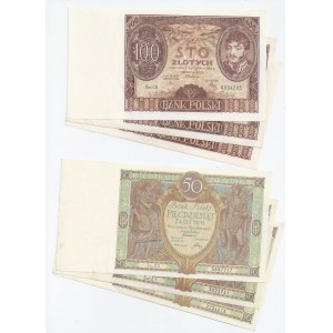 zestaw 6 banknotów, Polska, 3x50 zł 1929, 3x100 zł 1934