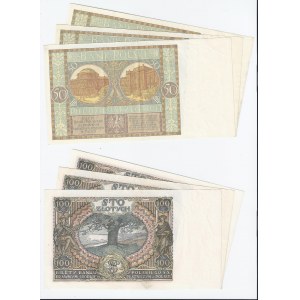 zestaw 6 banknotów, Polska, 3x50 zł 1929, 3x100 zł 1934