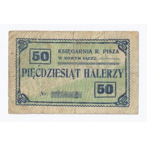 bon Nowy Sącz, 50 halerzy, 1919, Księgarnia R. Pisza w Nowym Sączu (na odwrocie podpis Roman Pisz)