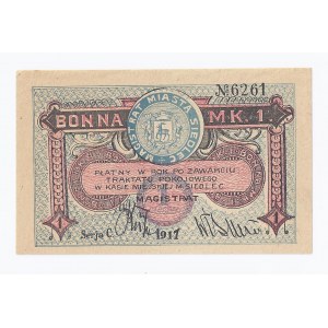 kopia bonu Siedlce, 1 marka, 1917, seria C, przełamany w pionie, brak stempla na stronie odwrotnej
