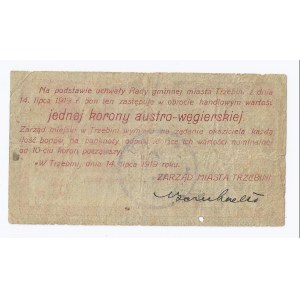bon Trzebinia, 1 korona, 14.07.1919, seria B, rzadkość (brak notowań aukcyjnych)