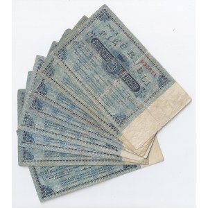 zestaw 9 bonów Łódź, 5 rubli, 13.03.1915, każdy walor ma inną serię