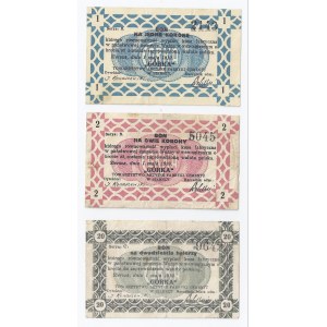 zestaw 3 bonów, Siersza, 20 halerzy, 1 i 2 korony, 01.05.1919, Górka Towarzystwo Akcyjne Fabryki Cementu