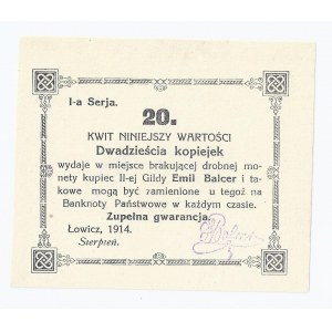 bon Łowicz, 20 kopiejek, 1914, Emil Balcer, przepiękny
