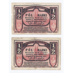 zestaw 2 bonów Gniezno, 2x1/2 marki (odmiana jasna i ciemna), 1919