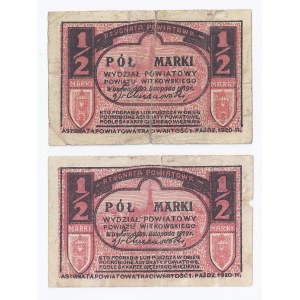 zestaw 2 bonów Gniezno, 2x1/2 marki (odmiana jasna i ciemna), 1919
