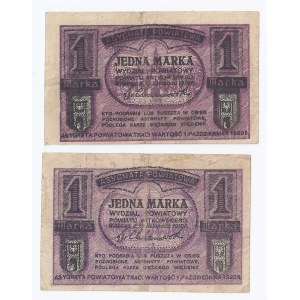 zestaw 2 bonów Gniezno, 2x1 marka (odmiana jasna i ciemna), 1919