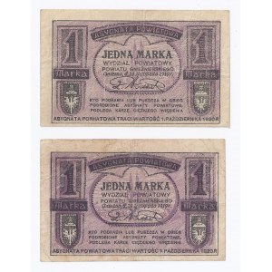 zestaw 2 bonów Gniezno, 2x1 marka (odmiana jasna i ciemna), 1919