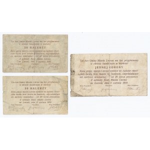 zestaw 3 bonów Lwów, 2x50 halerzy, 1 korona, 05.06.1919