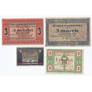 zestaw 4 bonów Królewska Huta, 25 fenigów, 1, 3 i 5 marek, 1921