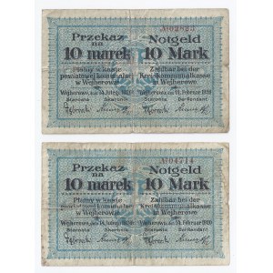 zestaw 2 bonów Wejherowo, 2x10 marek, 14.02.1920