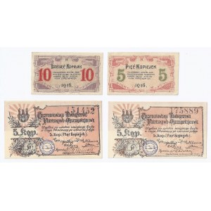 zestaw 4 bonów Częstochowa, 2x5 kopiejek 1914, 5 i 10 kopiejek 1916