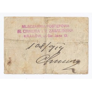 bon Kraków, 1 korona, M. CHMURA I R. ZAWILIŃSKA, MLECZARNIA POSTĘPOWA, 1919 rok