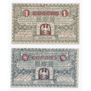 zestaw 2 Kraków, 1/2 korony, Pod. tom I, G-130 1. b), stan: III oraz 1 korona, Pod. tom I, G-130 2. a), stan: I-, GMINA STOŁ. KRÓL. MIASTA, b.d. (1919)
