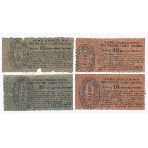 zestaw 4 bonów Zagłębie Dąbrowskie, 2x10 kopiejek oraz 2x20 kopiejek, 1914