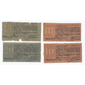 zestaw 4 bonów Zagłębie Dąbrowskie, 2x10 kopiejek oraz 2x20 kopiejek, 1914