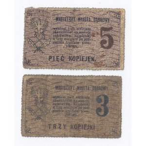 zestaw 2 bonów Dąbrowa, 3 i 5 kopiejek, 1917