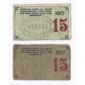 zestaw 2 bonów Dąbrowa, 2x15 kopiejek, 1917