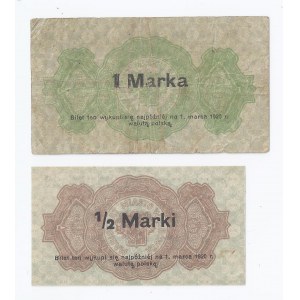 zestaw 2 bonów Wągrowiec, 1x1/2 marki i 1 marka 1919
