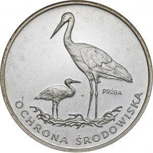 100 zł1982, próba, Ochrona Środowiska-Bociany, Ag625, moneta zapakowana w opakowanie typu quadrum