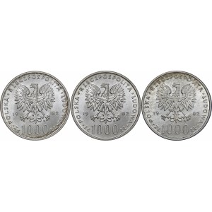 zestaw, 3 x 1000 zł 1982, Jan Paweł II, Ag625, monety zapakowana w opakowanie typu quadrum