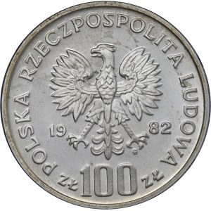 100 zł 1982, OCHRONA ŚRODOWISKA-BOCIAN, Ag625, moneta zapakowana w pudełko typu quadrum