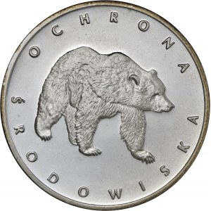100 zł 1983, Ochrona Środowiska - Niedźwiedź, Ag 625, moneta zapakowana w pudełko typu quadrum