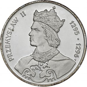 500 zł 1985, PRZEMYSŁAW II, Ag750, moneta zapakowana w pudełko typu quadrum