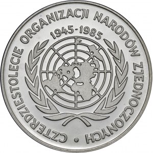 500 zł 1985, 40 LAT ONZ, Ag750, moneta zapakowana w pudełko typu quadrum