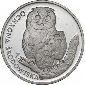 500 zł 1986, Ochrona Środowiska - Sowa z młodymi, Ag 750, moneta zapakowana w pudełko typu quadrum