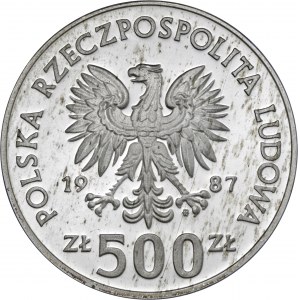 500 zł 1987, Igrzyska XXIV Olimpiady Seul 1988, Ag750, moneta zapakowana w pudełko typu quadrum