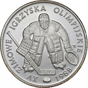 500 zł 1987, Zimowe Igrzyska Olimpijskie Calgary 1988, Ag750, moneta zapakowana w pudełko typu quadrum