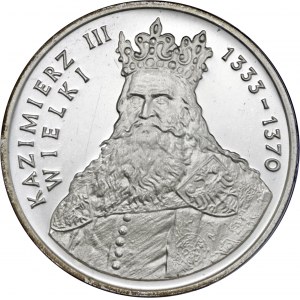 500 zł 1987, Kazimierz III Wielki, Ag750, moneta zapakowana w pudełko typu quadrum