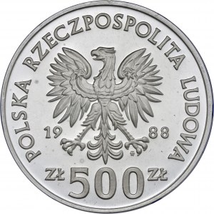 500 zł 1988, XIV Mistrzostwa Świata w Piłce Nożnej - Włochy 1990, Ag 750, moneta zapakowana w pudełko typu quadrum
