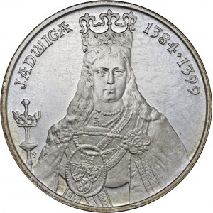 500 zł 1988, Jadwiga, Ag 750, moneta zapakowana w pudełko typu quadrum