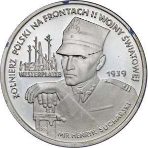 5 000 zł 1989, Żołnierz Polski na Frontach II Wojny Światowej - Westerplatte, Ag 750, moneta zapakowana w pudełko typu quadrum