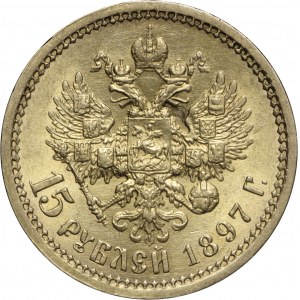 Rosja, 15 rubli 1897, złoto, PIĘKNA