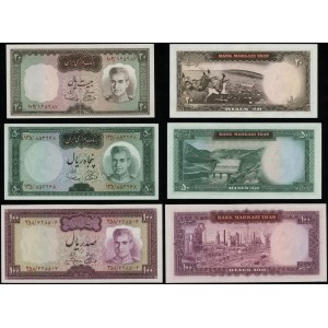 Iran, zestaw: 20, 50 i 100 rials, 1969